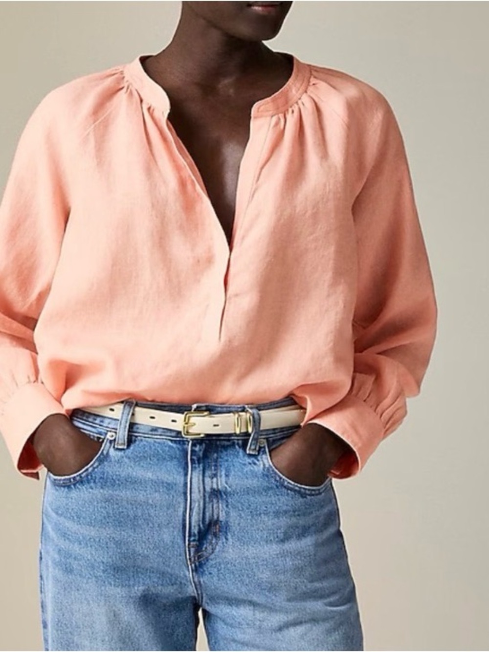 J. Crew Light Peach cabana linen popover top blouse small - Picture 2 of 8